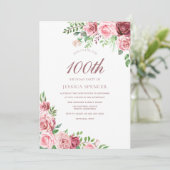 ピンクエレガント&ブルゴーニュ100th誕生日招待状 招待状 (スタンド正面)