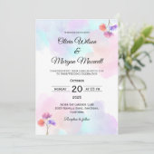 ピンクエレガント&ブルー結婚式招待状 招待状 (スタンド正面)