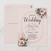 ピンクエレガント、ブルー、クリームのフローラ結婚の ポストカード (正面/裏面)