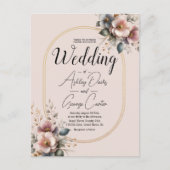 ピンクエレガント、ブルー、クリームのフローラ結婚の ポストカード (正面)
