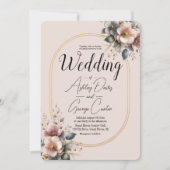 ピンクエレガント、ブルー、クリームのフローラ結婚の 招待状 (正面)