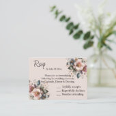 ピンクエレガント、ブルー、クリームフローラ結婚式Rsvp エンクロージャーカード (スタンド正面)