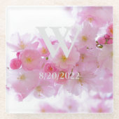 ピンクエレガント モノグラム 桜 ガラスコースター (正面)