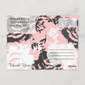 ピンクエレガント、白、グレーの花のパターン ポストカード (裏面)