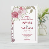 ピンクエレガント、紫、ベージュの花の花束 招待状 (スタンド正面)