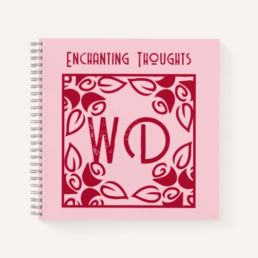ピンクエレガント、赤フローラアーパーソナライズされたト ノートブック (正面)