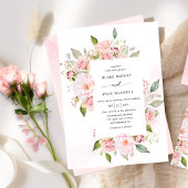 ピンクエレガント、赤面、バラ金ゴールドフローラ結婚 招待状
