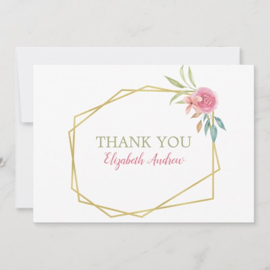 ピンクエレガント&金ゴールドウォーター色フローラバルミツワー サンキューカード (正面)