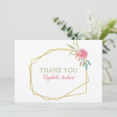 ピンクエレガント&金ゴールドウォーター色フローラバルミツワー サンキューカード (スタンド正面)