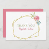 ピンクエレガント&金ゴールドウォーター色フローラバルミツワー サンキューカード (正面/裏面)