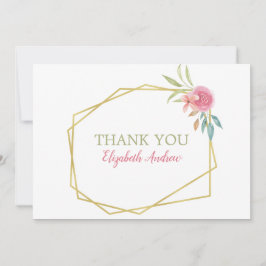 ピンクエレガント&金ゴールドウォーター色フローラバルミツワー サンキューカード