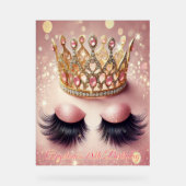 ピンクエレガント&金ゴールドクラウンまつげ アクリルサイン (正面)