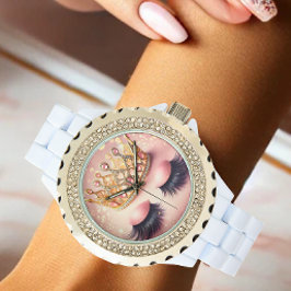 ピンクエレガント&金ゴールドクラウンまつげ 腕時計