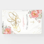 ピンクエレガント&金ゴールドフローラガールバプテスムウェルカム 横断幕 (横)