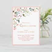 ピンクエレガント&金ゴールドフローラキンセアニェラ誕生日 招待状 (スタンド正面)