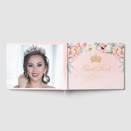 ピンクエレガント&金ゴールドフローラキンセアニラ ゲストブック (全面)