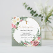 ピンクエレガント |金ゴールドフローラフレームガールの確認 招待状 (スタンド正面)