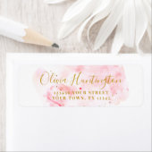 ピンクエレガント&金ゴールドブライダルシャワー差出人住所 ラベル (インサイチュ)