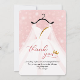 ピンクエレガント&金ゴールドブライダルシャワー結婚ズドレス サンキューカード
