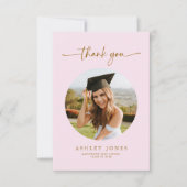 ピンクエレガント&金ゴールド写真卒業パーティー サンキューカード (正面)
