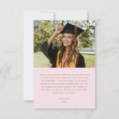 ピンクエレガント&金ゴールド写真卒業パーティー サンキューカード (裏面)