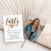 ピンクエレガント&金ゴールド写真40歳の誕生日パーティー 招待状