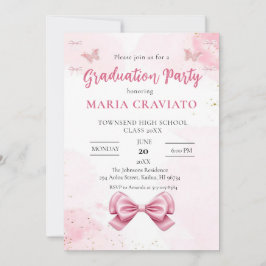 ピンクエレガント&金ゴールド卒業パーティー招待状 招待状