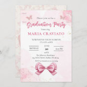 ピンクエレガント&金ゴールド卒業パーティー招待状 招待状 (正面/裏面)