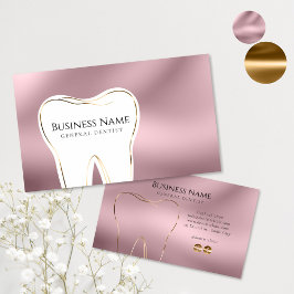 ピンクエレガント&金ゴールド歯医者の名刺デザイン 名刺