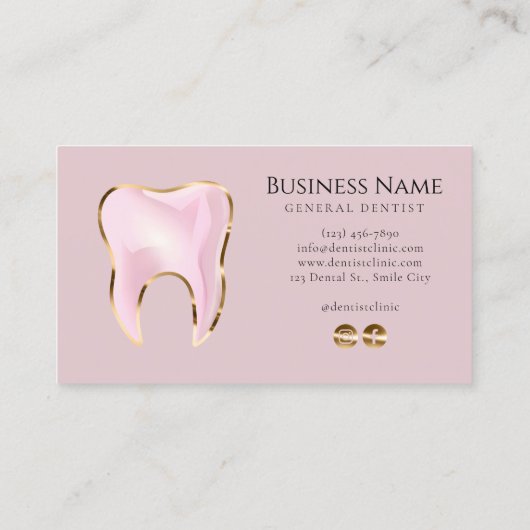 ピンクエレガント&金ゴールド歯科用ビジネスカードテンプレート 名刺 (裏面)