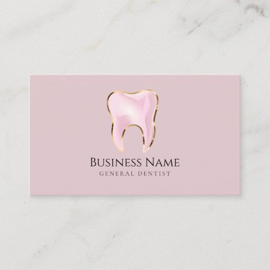 ピンクエレガント&金ゴールド歯科用ビジネスカードテンプレート 名刺 (正面)