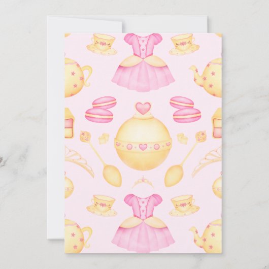 ピンクエレガント&金ゴールド水彩プリンセスティーパーティー サンキューカード (裏面)