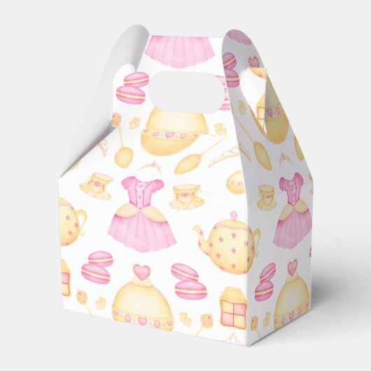ピンクエレガント&金ゴールド水彩プリンセスティーパーティー フェイバーボックス (正面サイド)