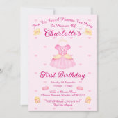 ピンクエレガント&金ゴールド水彩プリンセスティーパーティー 招待状 (正面)