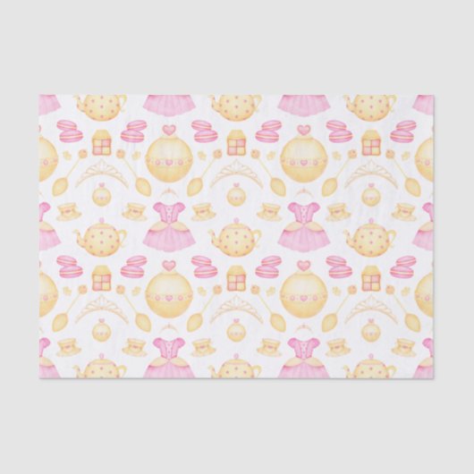 ピンクエレガント&金ゴールド水彩プリンセスティーパーティー 薄葉紙 (正面)
