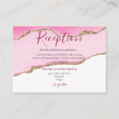 ピンクエレガント&金ゴールド瑪瑙ストーンウェディングレセプション エンクロージャーカード (正面)