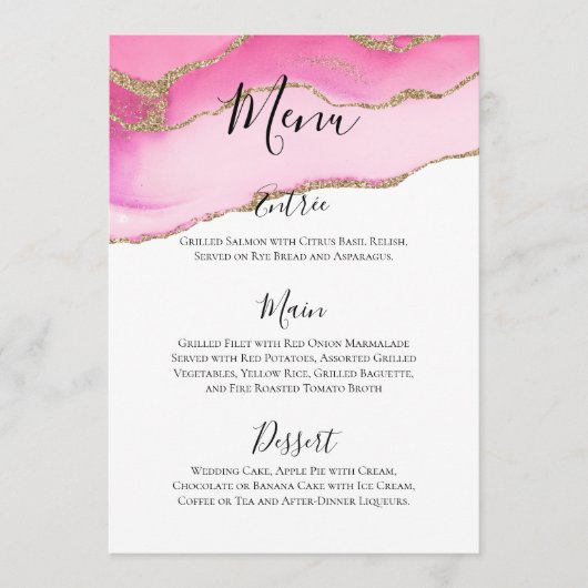 ピンクエレガント&金ゴールド瑪瑙ストーンウェディングレセプション メニュー (正面)