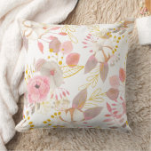 ピンクエレガント、金ゴールド、グレーのフローラデザイン クッション (ブランケット)