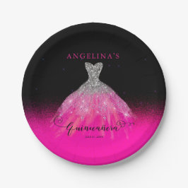 ピンクエレガント | Silver スペインの Gown Quinceaenera ペーパープレート