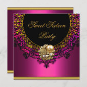 ピンクエレガントSweet sixteen16th 16誕生日パーティー 招待状 (正面/裏面)