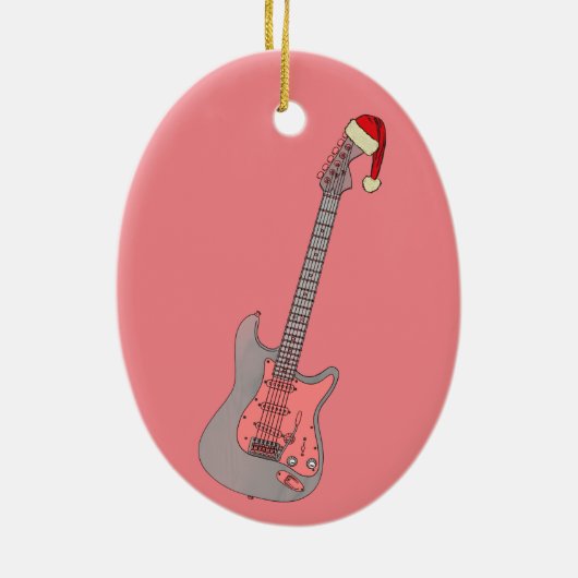 ピンクエレキギターおもしろいフェスティバルサンタハットガールズ セラミックオーナメント (裏面)