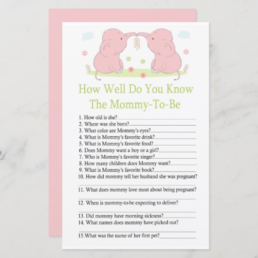 ピンクエレファントどのように良く知っているベビーショールゲーム (正面/裏面)