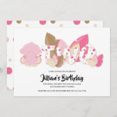 ピンクエレファントの二度目の誕生日パーティーへの招待 招待状 (正面/裏面)