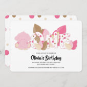 ピンクエレファントの最初の誕生日パーティーへの招待 招待状 (正面/裏面)