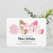 ピンクエレファントの最初の誕生日パーティーへの招待 招待状 (スタンド正面)