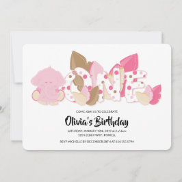 ピンクエレファントの最初の誕生日パーティーへの招待 招待状
