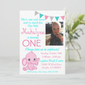 ピンクエレファントの最初の誕生日パーティーへの招待 招待状 (スタンド正面)