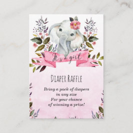 ピンクエレファントガールおむつラッフルエンクロージャーカード エンクロージャーカード