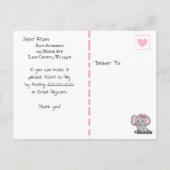 ピンクエレファントガールズベビーシャワー招待状 ポストカード (裏面)