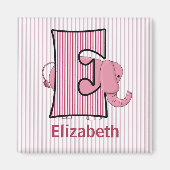 ピンクエレファントガールズモノグラム文字ストライプのE マグネット (正面)